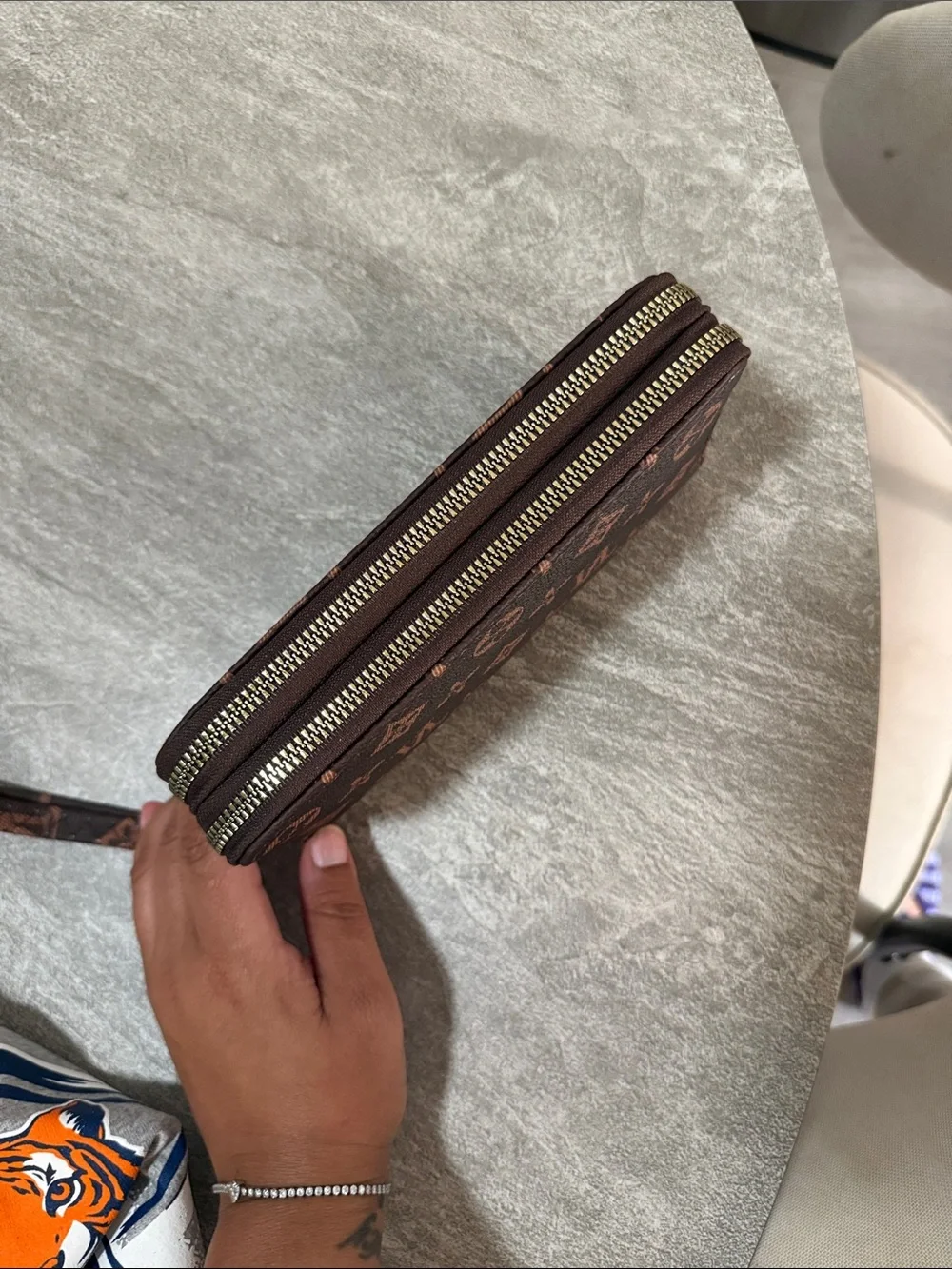 Designer-Inspired Brown Monogram Zip Wallet